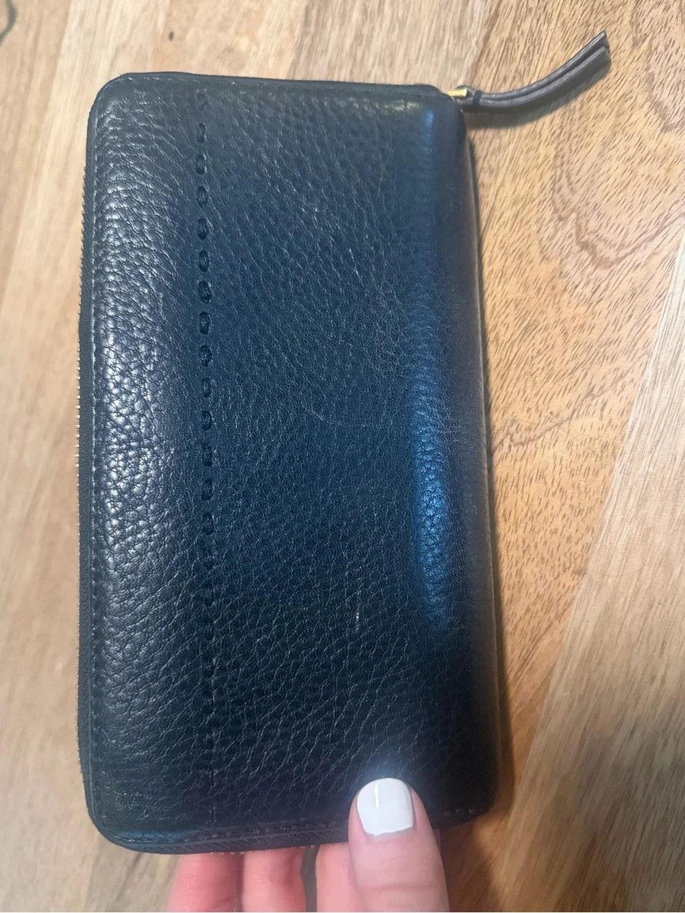 Tory Burch Black Pebbled Leather Zip-Around Wallet with Logo